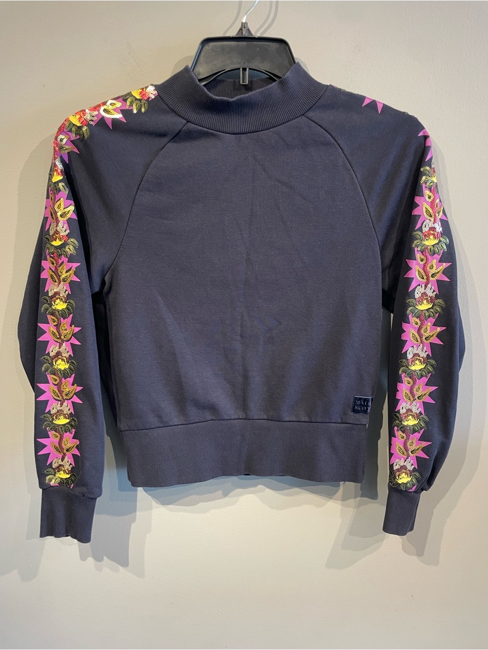 Scotch & Soda Sweater with navy/Pink Floral Sleeve Panels size XS